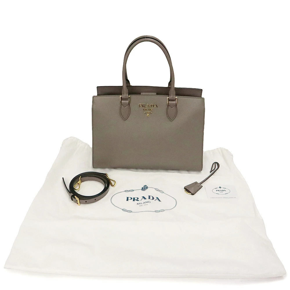 Prada Shoulder Crossbody Soft Argilla Leather Calf Handbag Saffiano Gray